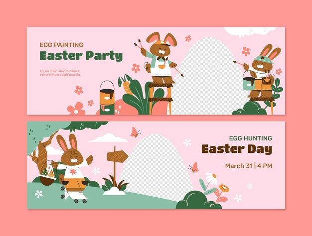 Flat horizontal banner template for easter holiday