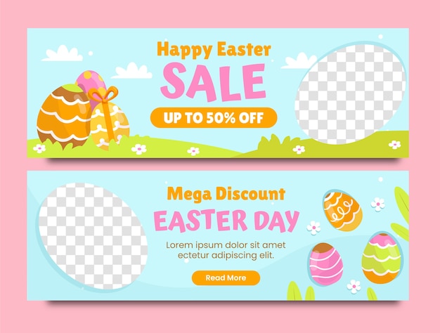 Flat horizontal banner template for easter holiday