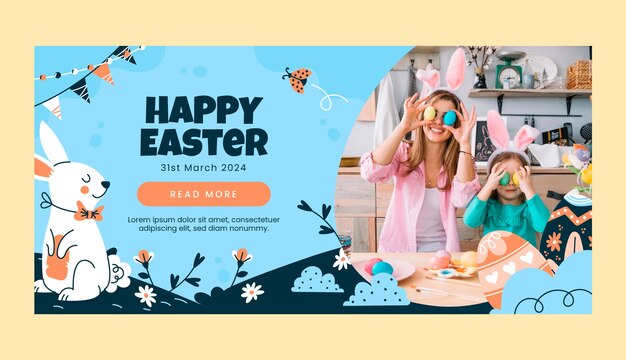 Free vector flat horizontal banner template for easter holiday