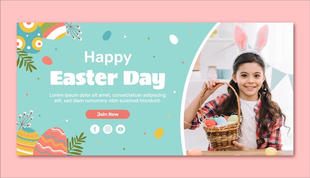 Flat horizontal banner template for easter holiday