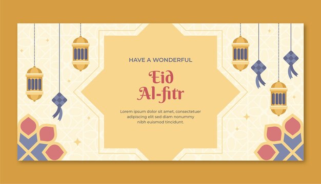 Flat horizontal banner template for eid al-fitr celebration