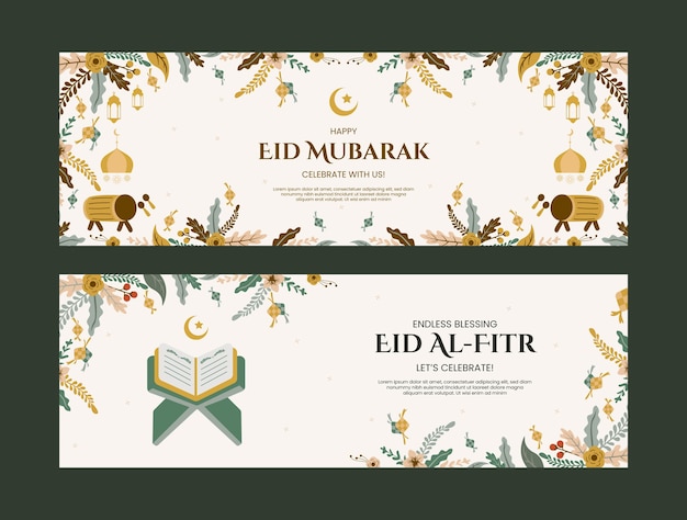 Free vector flat horizontal banner template for eid al-fitr celebration