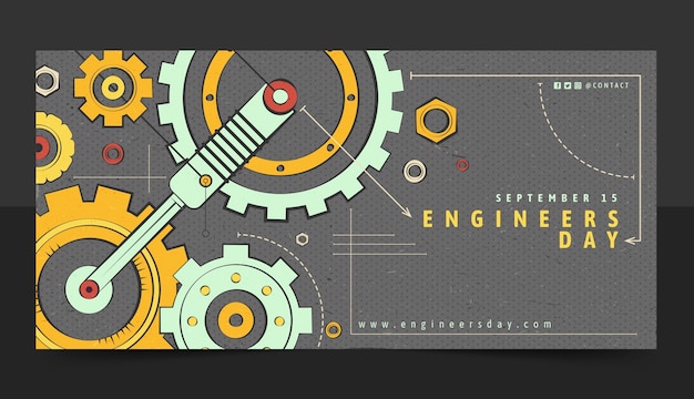 Free vector flat horizontal banner template for engineers day celebration