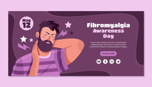 Modello di banner orizzontale piatto per la giornata di sensibilizzazione sulla fibromialgia