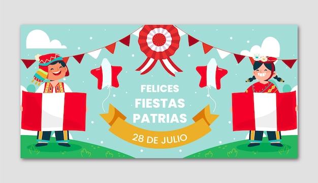 Modello di banner orizzontale piatto per fiestas patrias cile