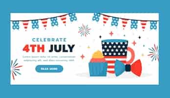 無料ベクター アメリカの 7 月 4 日のお祝いのための平らな水平バナー テンプレート