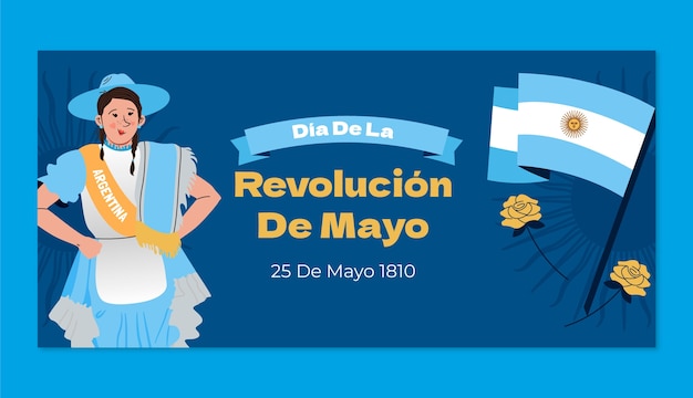무료 벡터 아르헨티나 5월 혁명을 위한 평면 가로 배너 템플릿
