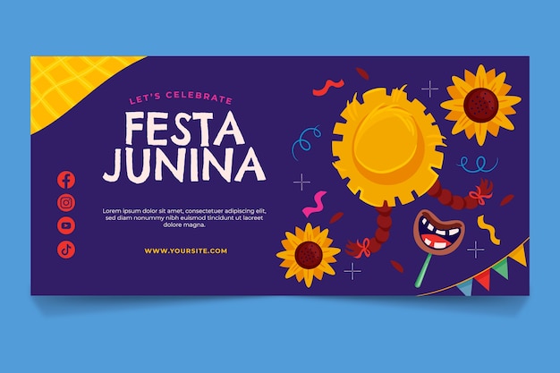 무료 벡터 브라질 festas juninas 행사를위한 평면 가로 배너 템플릿