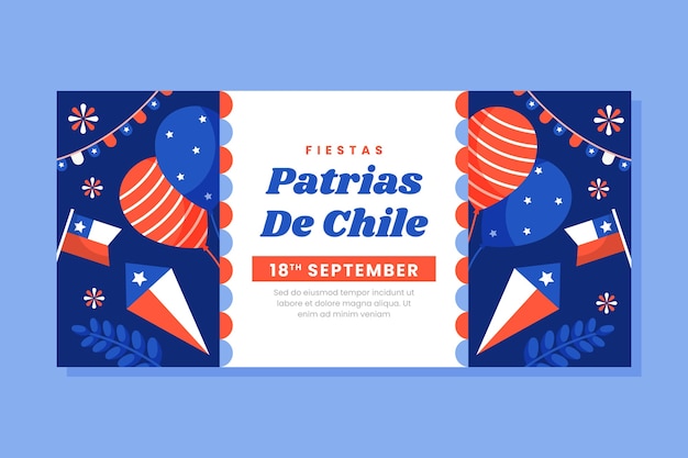 Бесплатное векторное изображение Шаблон плоского горизонтального баннера для празднования чилийских праздников патриаса