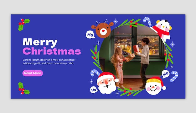 Бесплатное векторное изображение Шаблон плоского горизонтального баннера для празднования рождества с омелой
