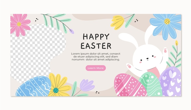 無料ベクター イースター休日の祝賀のための平らな横のバナーテンプレート