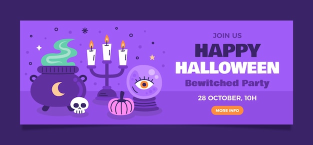 無料ベクター ハロウィーンの季節のお祝いのための平らな水平バナー テンプレート