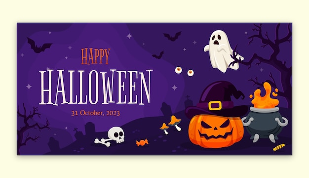 Бесплатное векторное изображение Шаблон плоского горизонтального баннера для празднования сезона хэллоуина