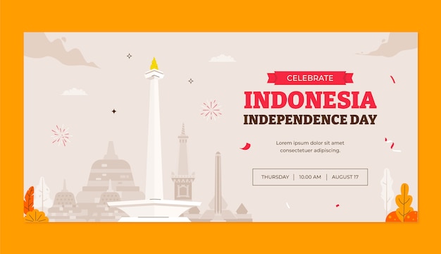 인도네시아 독립 기념일 축하를 위한 평면 가로 배너 서식 파일