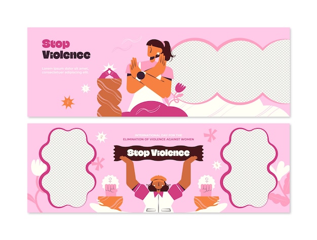 Бесплатное векторное изображение Форма горизонтального баннера для международного дня ликвидации насилия в отношении женщин