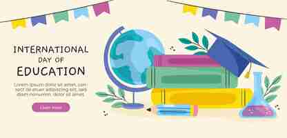 Бесплатное векторное изображение Шаблон плоского горизонтального баннера для мероприятия международного дня образования