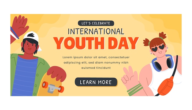 무료 벡터 국제 청소년의 날 축하를 위한 평면 가로 배너 템플릿