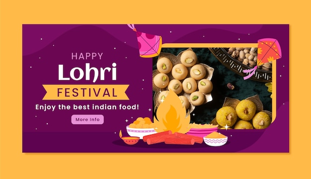 Бесплатное векторное изображение Плоский горизонтальный шаблон баннера для празднования фестиваля лохри