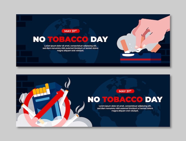 Бесплатное векторное изображение Шаблон плоского горизонтального баннера для информирования о дне без табака