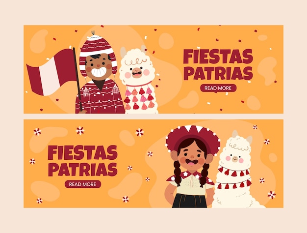 무료 벡터 페루 fiestas patrias 축하를위한 평면 가로 배너 템플릿