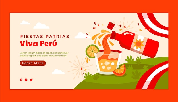 무료 벡터 페루 fiestas patrias 축하를위한 평면 가로 배너 템플릿