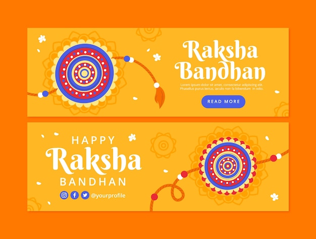 무료 벡터 raksha bandhan 축제 축하를위한 평면 가로 배너 템플릿