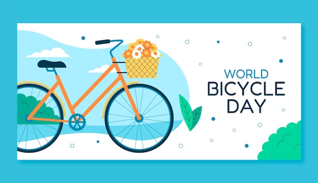Бесплатное векторное изображение Шаблон плоского горизонтального баннера для празднования всемирного дня велосипеда
