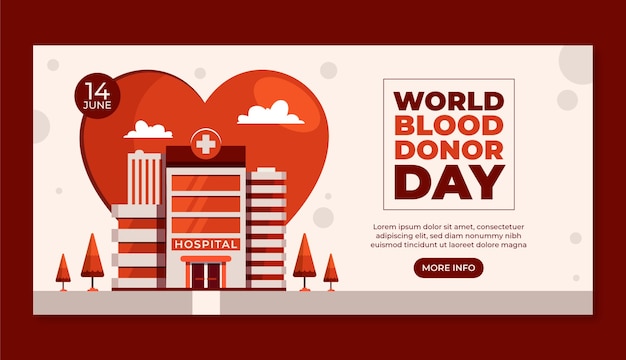 Бесплатное векторное изображение Шаблон плоского горизонтального баннера ко всемирному дню донора крови