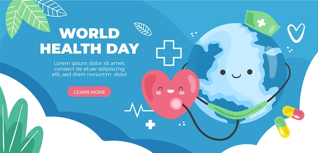 Бесплатное векторное изображение Шаблон плоского горизонтального баннера для празднования всемирного дня здоровья