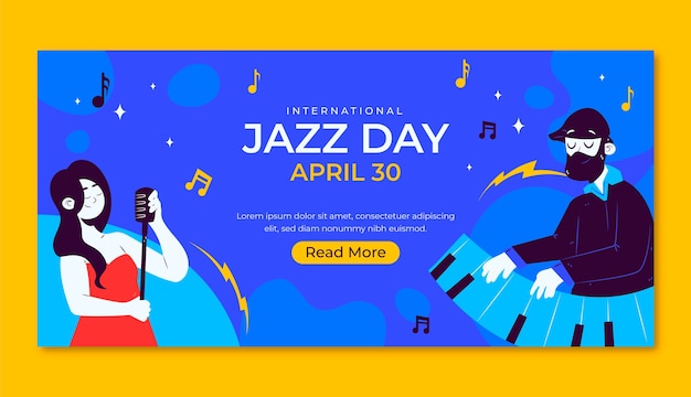 Бесплатное векторное изображение Планшет горизонтального баннера для всемирного дня джаза