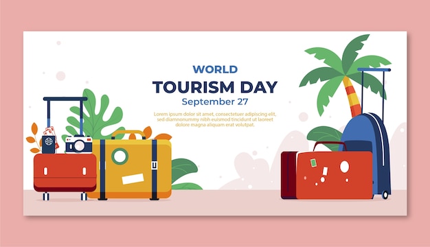 Бесплатное векторное изображение Шаблон плоского горизонтального баннера для празднования всемирного дня туризма