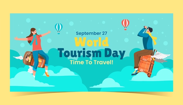 Планшет горизонтального баннера для празднования Всемирного дня туризма