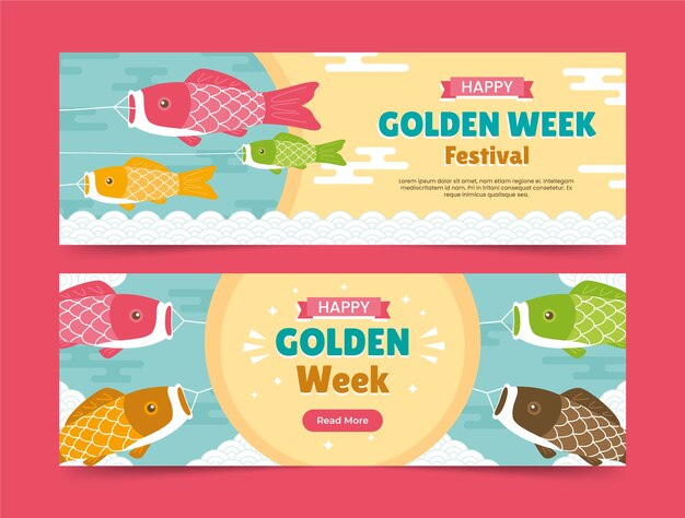 Flat horizontal banner template for golden week celebration