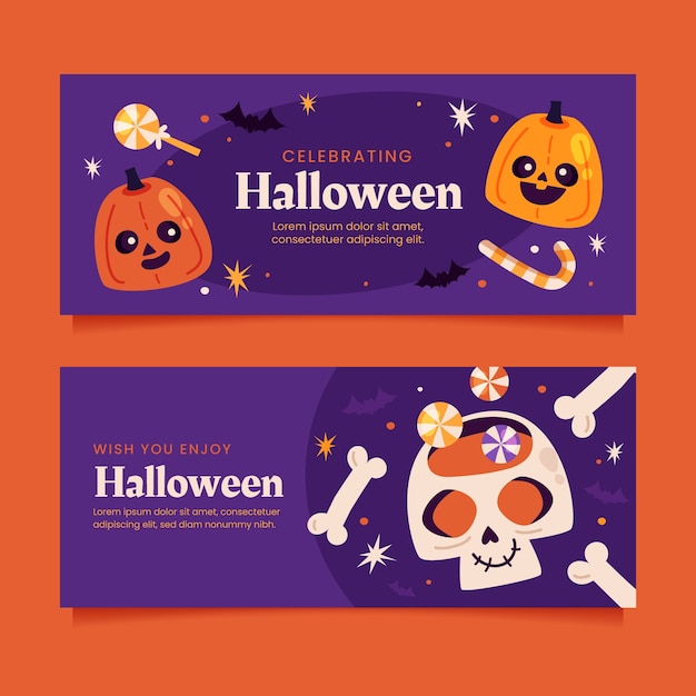 Free vector flat horizontal banner template for halloween celebration