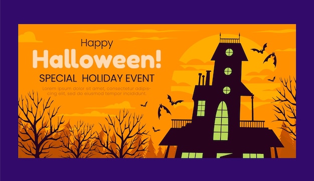 Vettore gratuito modello di banner orizzontale piatto per la celebrazione di halloween