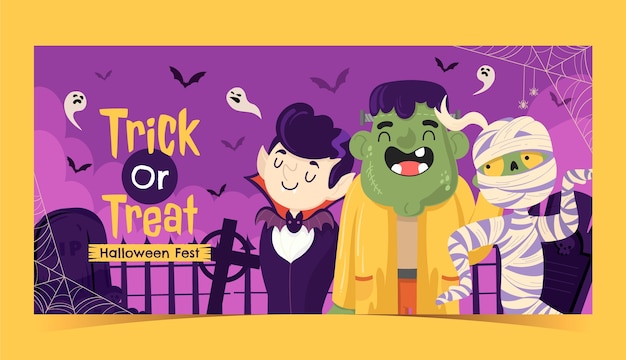 Free vector flat horizontal banner template for halloween season celebration