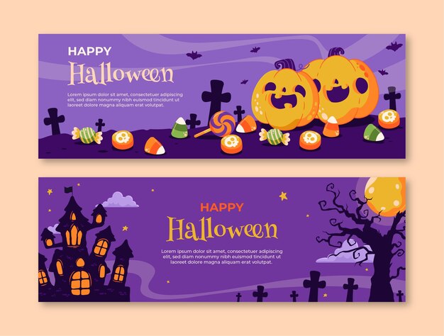 Flat horizontal banner template for halloween season celebration