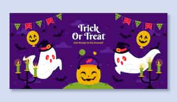 Free vector flat horizontal banner template for halloween season celebration