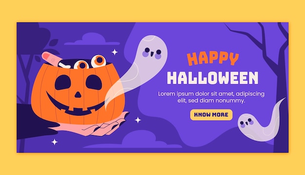 Modello di banner orizzontale piatto per la celebrazione della stagione di halloween