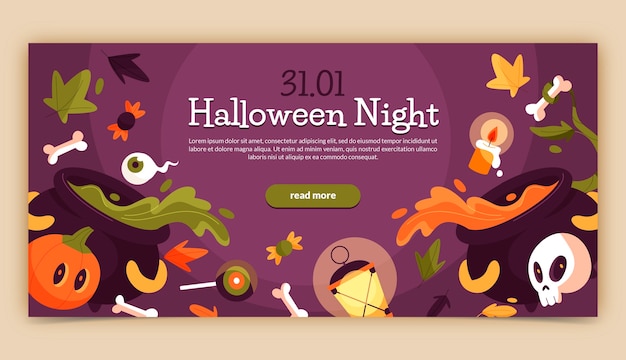 Free vector flat horizontal banner template for halloween season