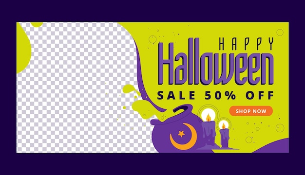 ハロウィーン シーズンのフラット水平バナー テンプレート