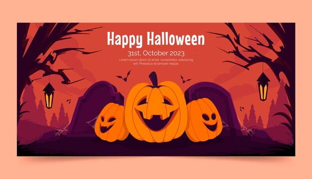 Flat horizontal banner template for halloween season