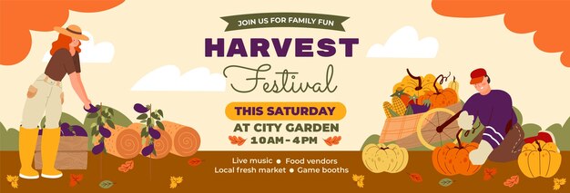 Flat horizontal banner template for harvest festival celebration
