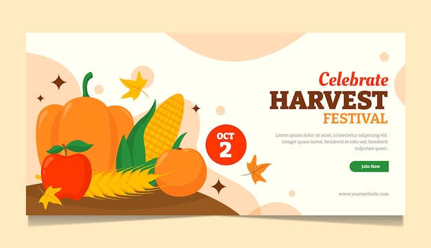 Free vector flat horizontal banner template for harvest festival celebration