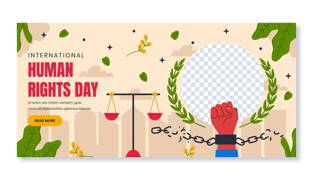 Flat horizontal banner template for human rights day celebration