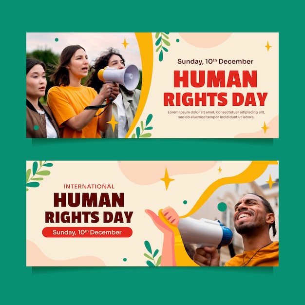 Free vector flat horizontal banner template for human rights day celebration