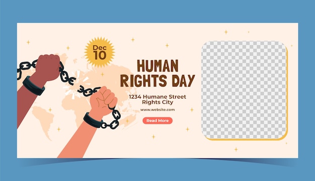 Free vector flat horizontal banner template for human rights day with hands breaking chain