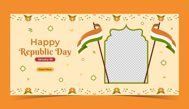 Free vector flat horizontal banner template for indian republic day holiday