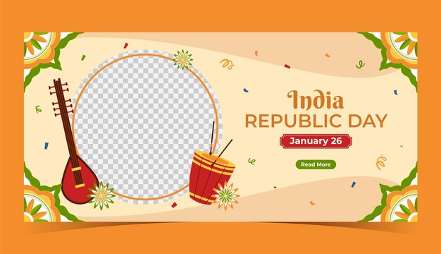 Flat horizontal banner template for indian republic day holiday