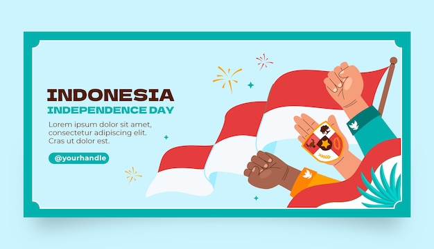Flat horizontal banner template for indonesia independence day celebration